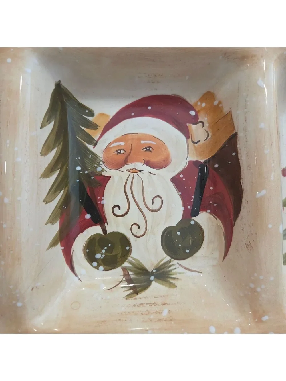 Hand-Painted Ceramic Christmas Snack Tray with Santa, Reindeer, Snowman, and Fir